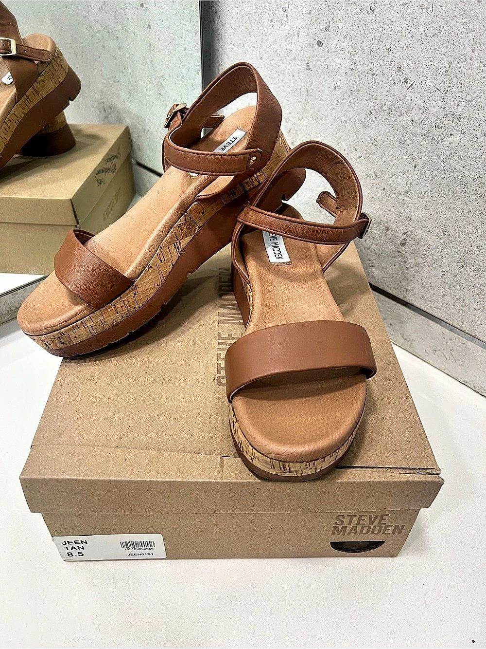 Steve Madden JEEN Cork Wedge Sandal Platform Brown US 8.5